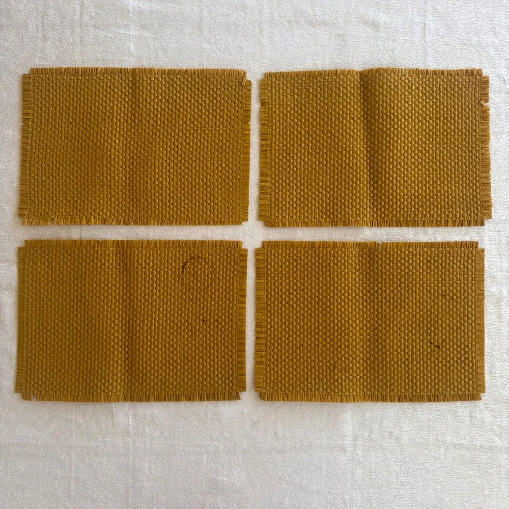 8pc‎ Vintage Japanese MCM Woven Placemats Napkins Set 4 Mustard Gold